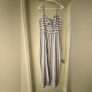 Francesca's Collections Grayish Blue and White Striped Jumpsuit